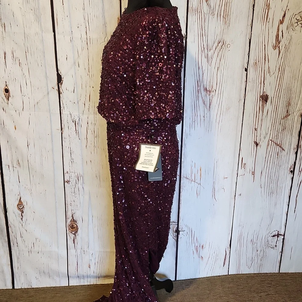 Adrianna Papell Beaded Long Blouson Dress Cassis 8 NWT - Picture 4 of 16